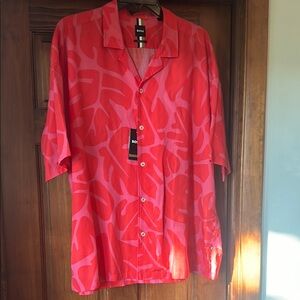 Boss Men's Vibrant Red Patterned Shirt